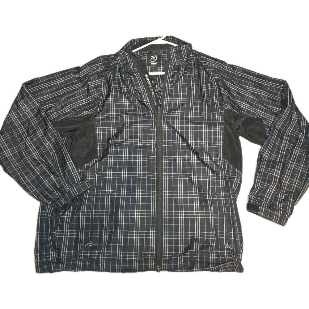 Zero Restriction Men’s Golf Jacket Full Zip Black Plaid Polyester Size Medium